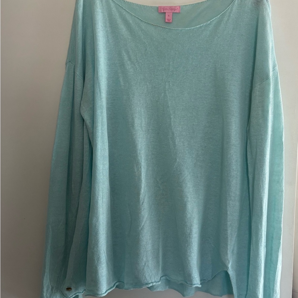 Lilly Pulitzer Aqua V-Neck Sweater L